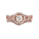 14k Rose Gold Round Brilliant Diamond Solitaire Halo Engagement Ring Set 1.38ctw