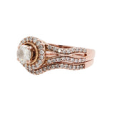 14k Rose Gold Round Brilliant Diamond Solitaire Halo Engagement Ring Set 1.38ctw