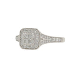 Ladies 10K White Gold Diamond Halo Cushion-Shaped Engagement Ring & Wedding Band