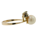 Conjunto de aretes y anillos de diamantes y perlas color crema de oro amarillo de 14 quilates para mujer