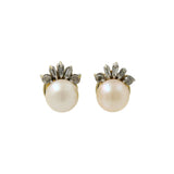 Conjunto de aretes y anillos de diamantes y perlas color crema de oro amarillo de 14 quilates para mujer