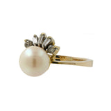 Conjunto de aretes y anillos de diamantes y perlas color crema de oro amarillo de 14 quilates para mujer