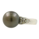14K White Gold Black Tahitian Pearl & Diamond Accent Band Ring