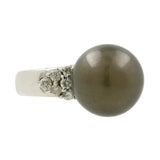 14K White Gold Black Tahitian Pearl & Diamond Accent Band Ring