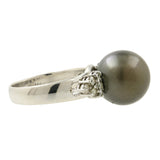 14K White Gold Black Tahitian Pearl & Diamond Accent Band Ring
