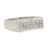 18k Engraved White Gold Dual Row Princess Cut Diamond Ring