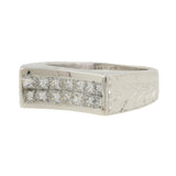 18k Engraved White Gold Dual Row Princess Cut Diamond Ring
