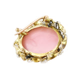 10k Yellow Gold Pink Agate Cameo Baroque Pearl Twist Border Pin Brooch Pendant