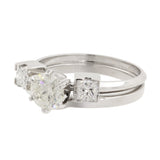 14k White Gold Round Diamond Solitaire Engagement Ring & Princess Cut Band Set