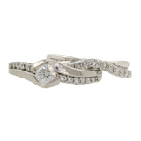 Ladies 14K White Gold Diamond Solitaire w/ Accent Engagement Ring & Wedding Band