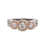 14k Two-Tone Gold Three Stone Diamond Filigree Engagement Ring