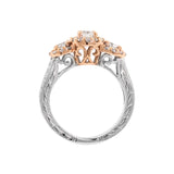 14k Two-Tone Gold Three Stone Diamond Filigree Engagement Ring