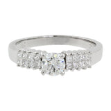 18k White Gold Round Brilliant Diamond Princess Cut Accents Engagement Ring
