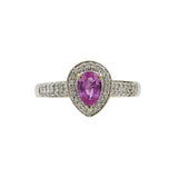 Ladies Modern 14K White Gold Pear-Cut Pink Topaz & Diamond Gemstone Halo Ring