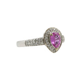 Ladies Modern 14K White Gold Pear-Cut Pink Topaz & Diamond Gemstone Halo Ring