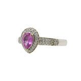 Ladies Modern 14K White Gold Pear-Cut Pink Topaz & Diamond Gemstone Halo Ring
