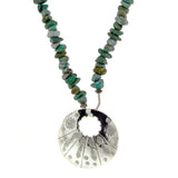 Vintage Turquoise Trillion Lot Cabochon Necklace Sterling Silver Round Pendant