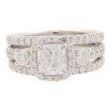14k White Gold Radiant Diamond Triple Band Engagement Ring