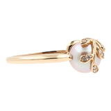 Damas 14k oro rosa diamante y anillo de perla rosa / anillo de perla de diamante de oro rosa / anillo de perla de oro real de 14k con diamantes