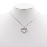 Collar de corazón de diamantes de oro blanco de 14 k para damas / Collar de corazón de oro blanco real y diamantes / Cadena de cable de oro blanco Corazón de diamantes