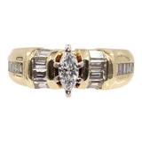 Anillo de compromiso con diamantes de talla marquesa en oro amarillo de 14 k para mujer