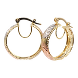 Ladies 14k Tricolor Gold Hoop Earrings/ Real Gold Hoop Earrings/ Tricolor Design Hoop Earrings