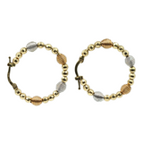 Ladies 14k Two-tone Gold Beaded Hoop Earrings