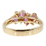 Anillo de cóctel para mujer de oro amarillo de 14 k con diamantes y piedra rosa