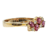 Anillo de cóctel para mujer de oro amarillo de 14 k con diamantes y piedra rosa