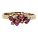 Anillo de cóctel para mujer de oro amarillo de 14 k con diamantes y piedra rosa