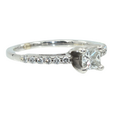 Juego de anillos de compromiso con diamantes de talla princesa en oro blanco de 14 k para mujer