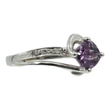 Ladies 10k White Gold Purple Topaz and Diamond Ring