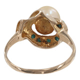 14k Yellow Gold Pearl Turquoise Accented Fashion Ring