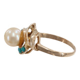 14k Yellow Gold Pearl Turquoise Accented Fashion Ring