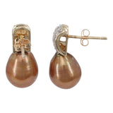 14k Yellow Gold Cluster Diamond Pearl Earrings