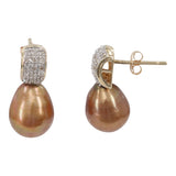 14k Yellow Gold Cluster Diamond Pearl Earrings