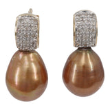 14k Yellow Gold Cluster Diamond Pearl Earrings