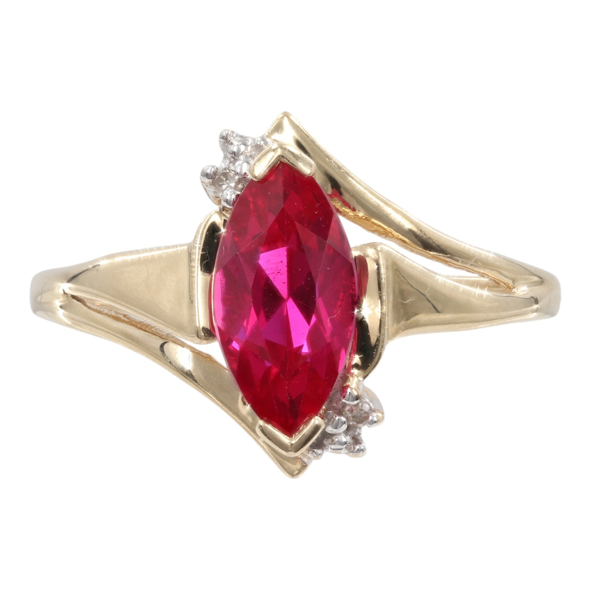 Red Gemstone Diamond Cocktail Ring 10k Yellow Gold Womens Estate Jewelry SZ 6.25 Vintage 8ct cushion cut red zircon & diamond cocktail ring  main image 4
