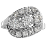 14K White Gold Diamond Vintage Cluster Ring 1.04Ctw