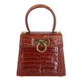 Salvatore Ferragamo Crocodile Gancini 2-Way Top Handle Bag Brown