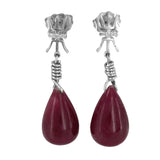 14K White Gold Diamond Ruby Teardrop Earrings