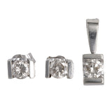 14K White Gold Diamond Stud Earrings And Small Pendant Jewelry Set