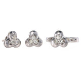 14k White Gold Diamond Triplet Set Ring and Stud Earring Set