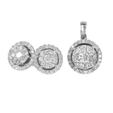 10k White Gold Cluster Diamond Round Earring and Pendant Jewelry Set