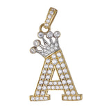 14K Yellow Gold Cubic Zirconia A Letter With Crown Pendant