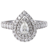 Anillo de diamantes en forma de pera con doble engaste de oro blanco de 14 k, 075 quilates