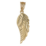 14K Yellow Gold Diamond-Cut Wing Charm Pendant 1.25"