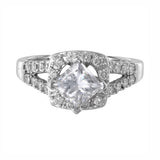 14K White Gold Diamond Princess-Cut Solitaire Halo Accents Engagement Ring