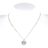 18K White Gold Diamond Cluster Heart Shape Pendant With Dainty Box Link Necklace 0.81Ctw