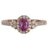 14K Rose Gold Oval Pink Sapphire And Diamonds Halo Ring